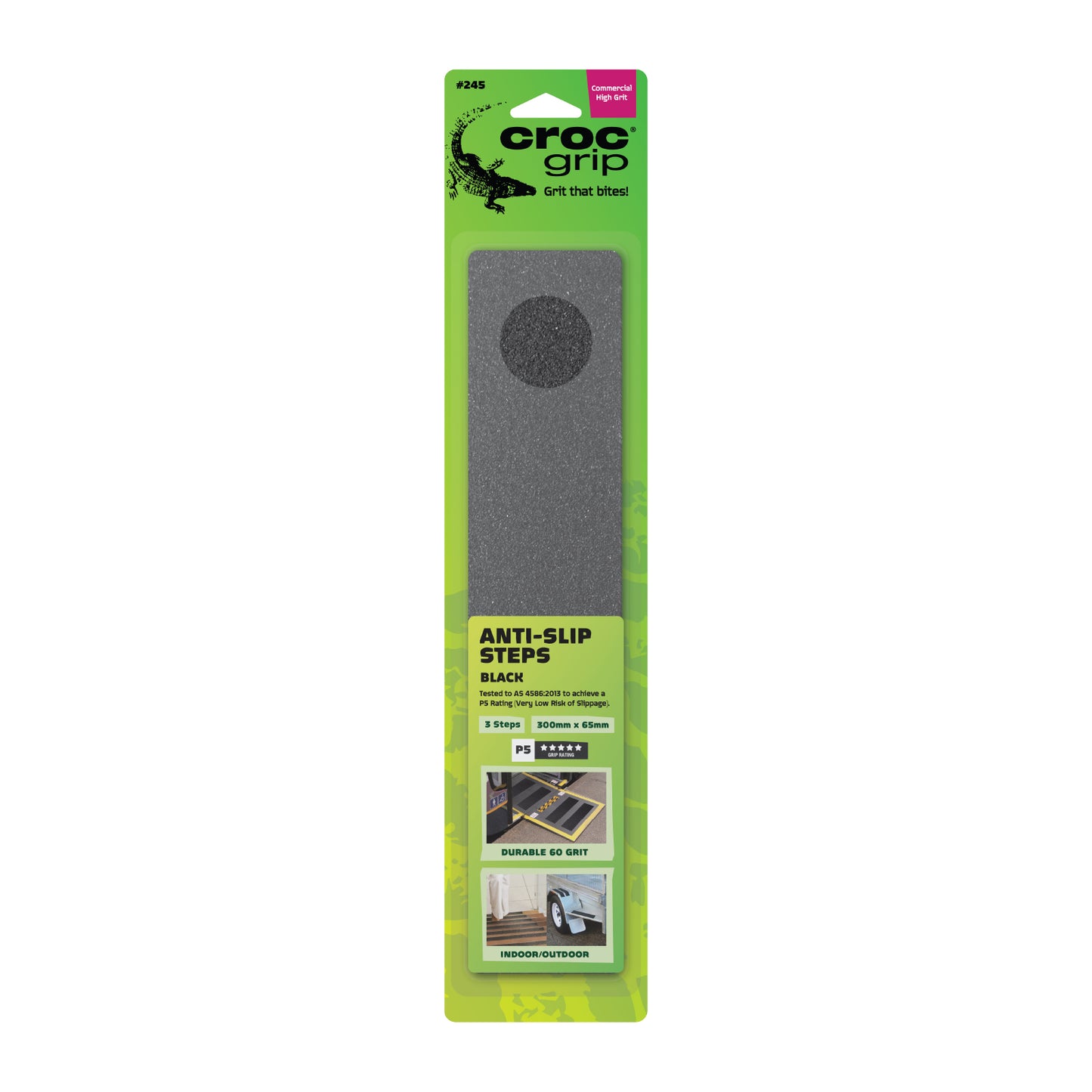 300MM x 65MM Black Commercial High Grit Anti-Slip Steps - 3 Pack