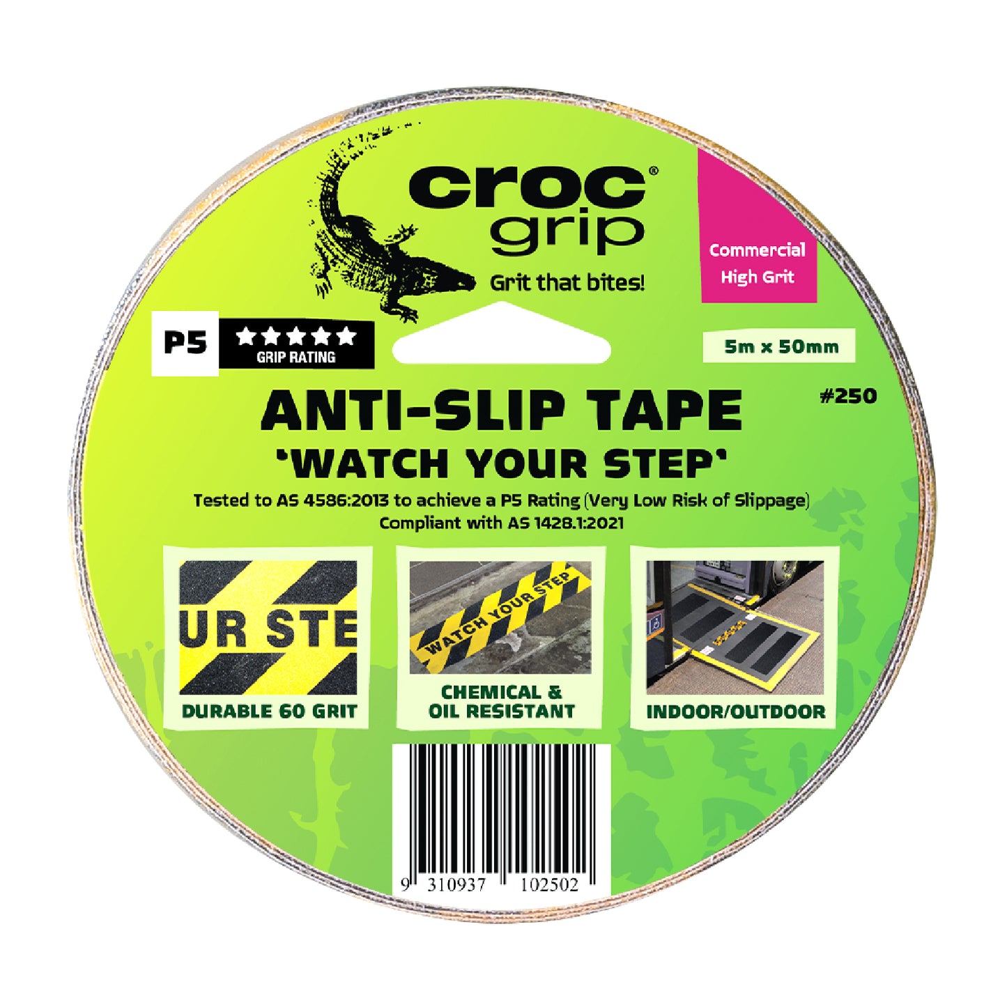 5M x 50MM Yellow/Black "Watch Your Step" Commercial High Grit Anti-Slip Tape