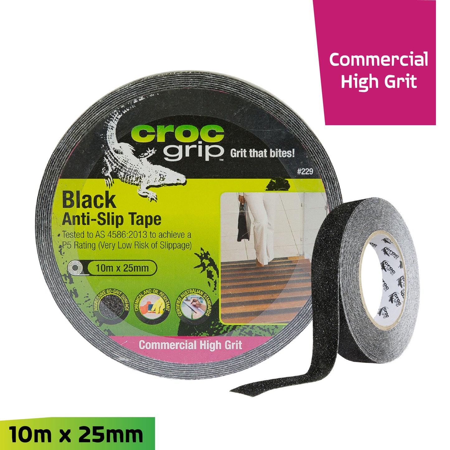 10M x 25MM Black Commercial High Grit Anti-Slip Tape