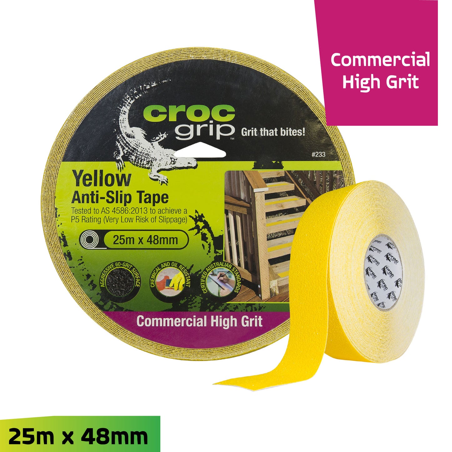 25M x 50MM Yellow Commercial High Grit Anti-Slip Tape