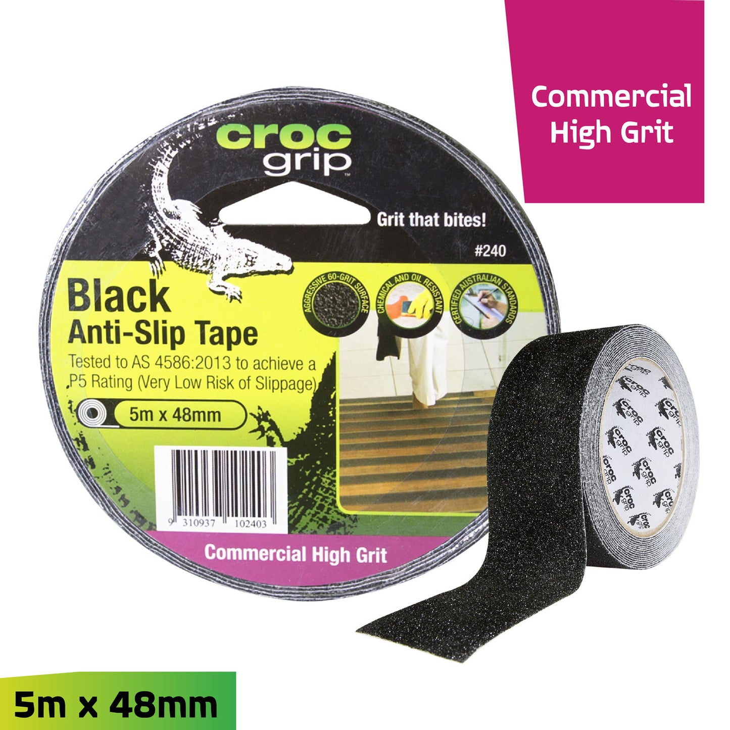 5M x 50MM Black Commercial High Grit Anti-Slip Tape