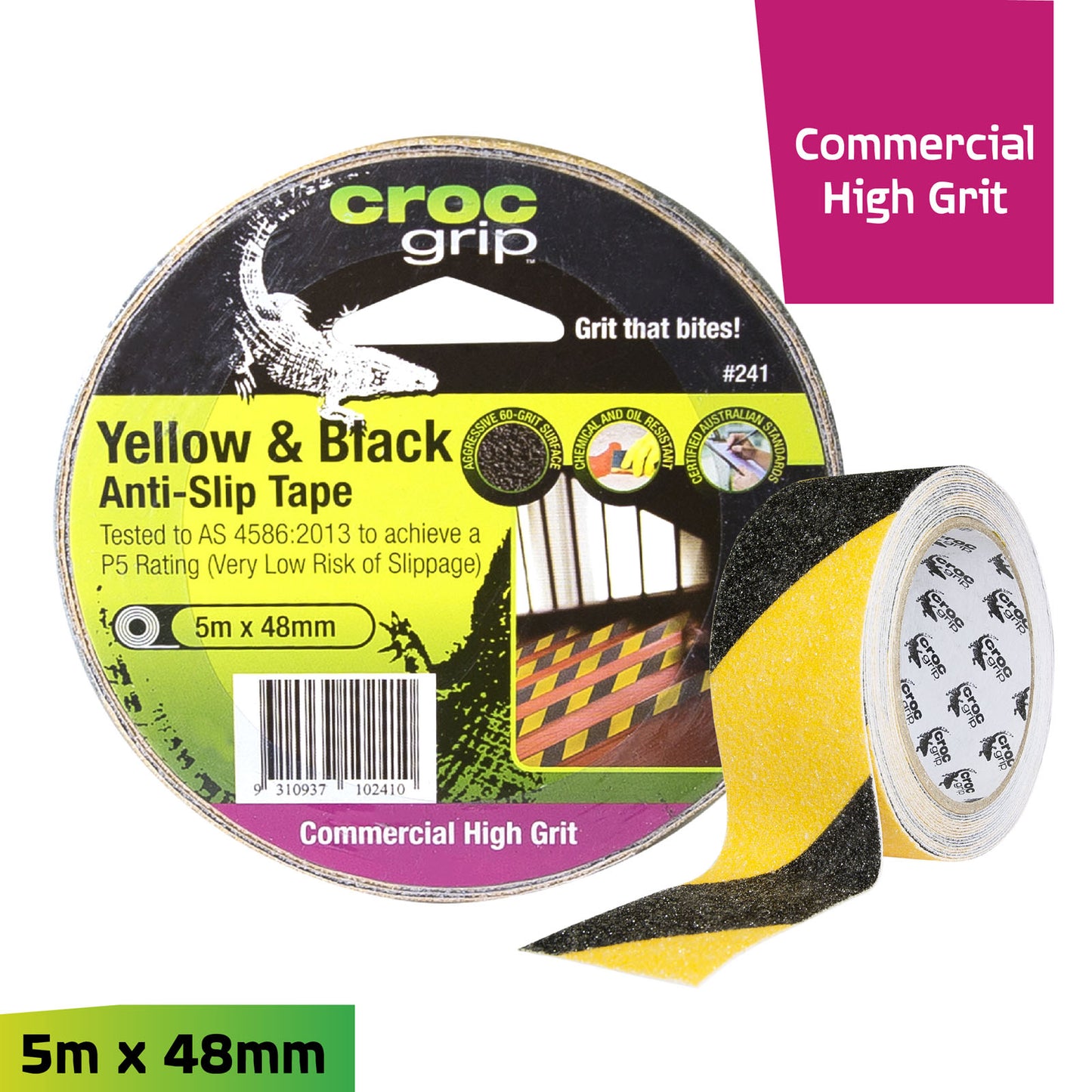 5M x 50MM Yellow/Black Commercial High Grit Anti-Slip Tape