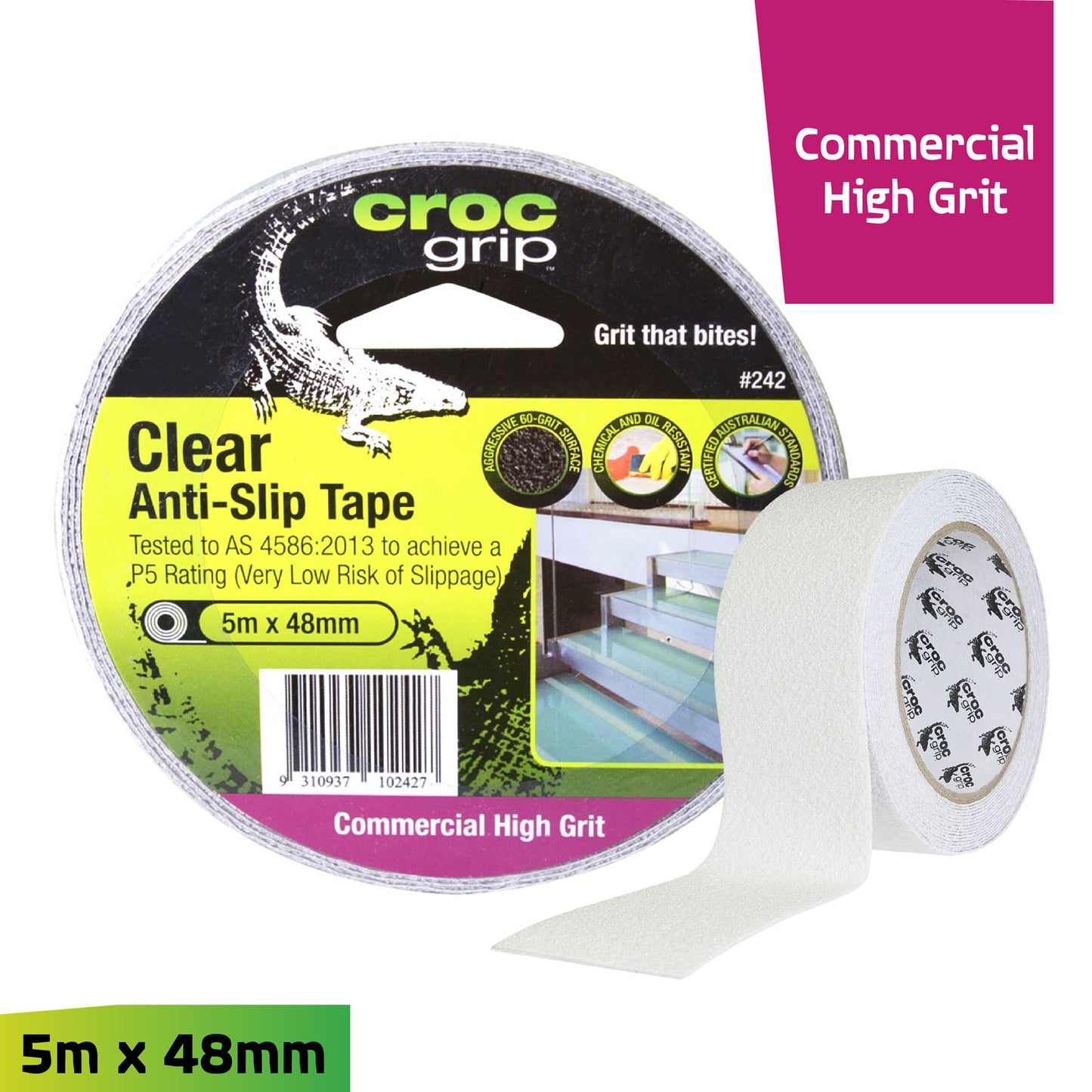 5M x 50MM Clear Commercial High Grit Anti-Slip Tape