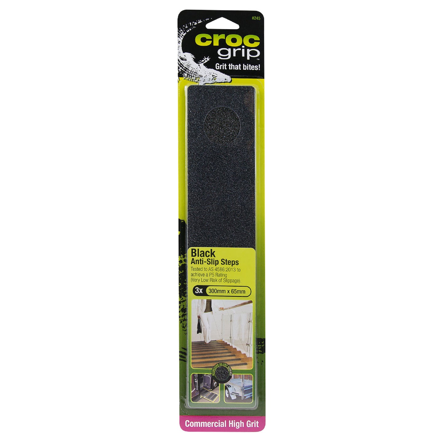 300MM x 65MM Black Commercial High Grit Anti-Slip Steps - 3 Pack