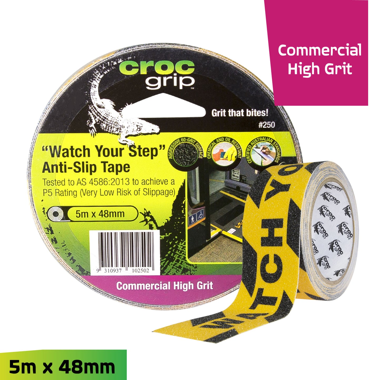 5M x 50MM Yellow/Black "Watch Your Step" Commercial High Grit Anti-Slip Tape