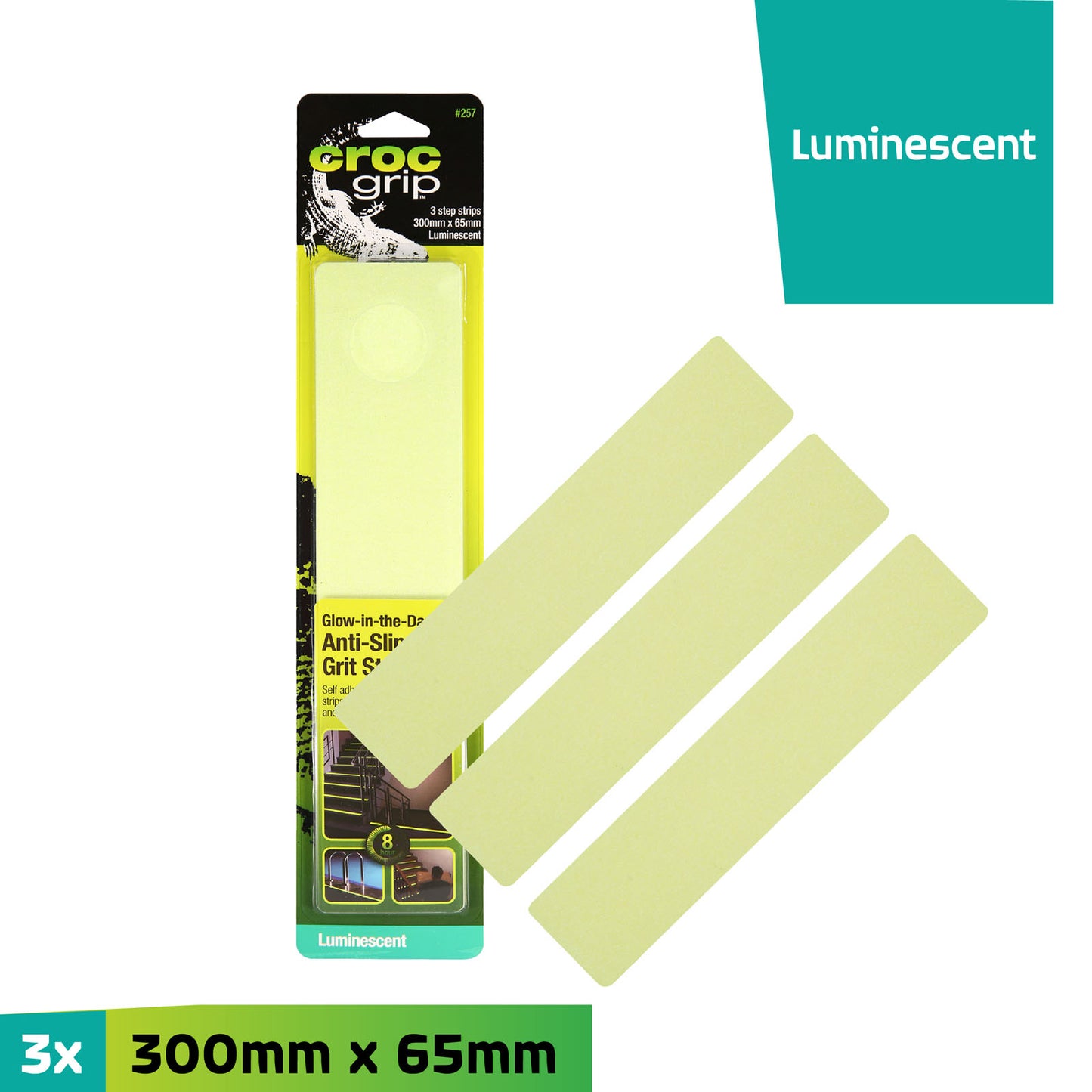 300MM x 65MM Glow-in-the-Dark Anti-Slip Steps - 3 Pack