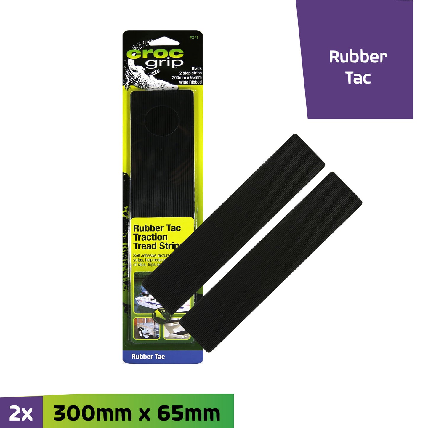 300MM x 65MM Black Wide Ribbed Step - 2 Pack