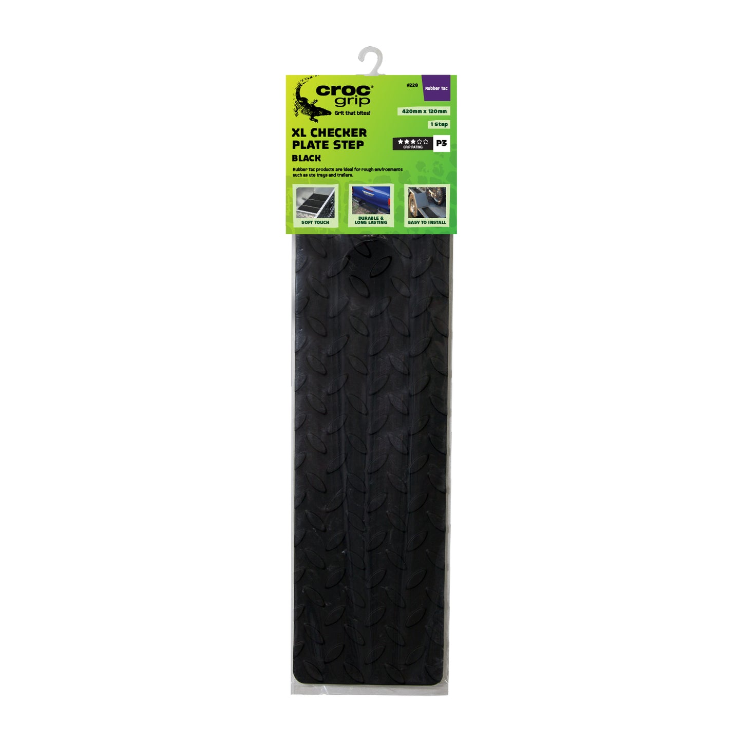 420MM x 120MM Black Rubber Checker Plate XL Step