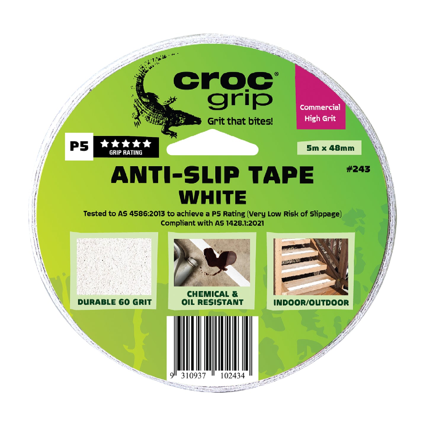 5M x 50MM White Commercial High Grit Anti-Slip Tape