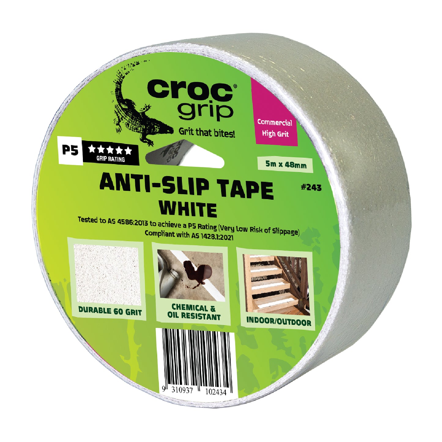 5M x 50MM White Commercial High Grit Anti-Slip Tape