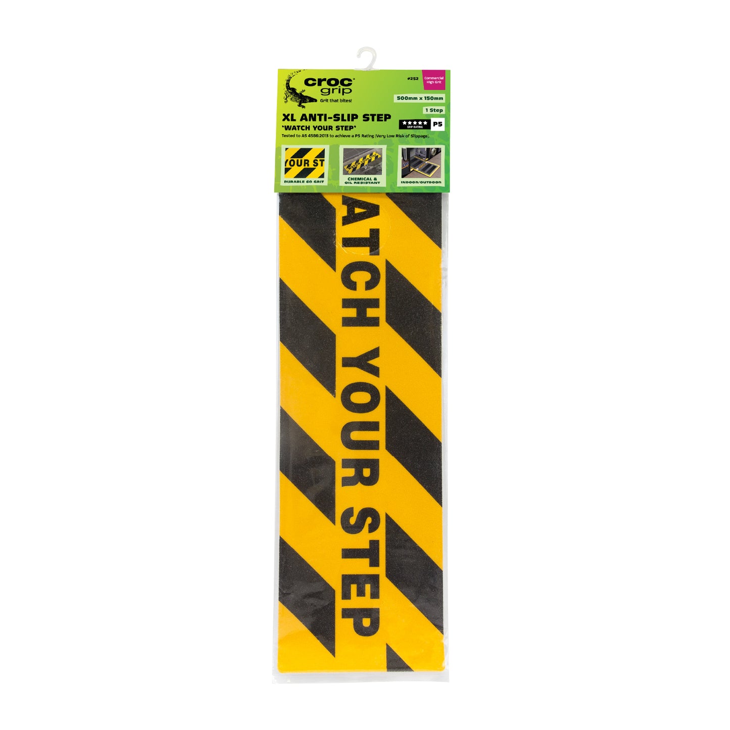 500MM x 150MM Yellow/Black "Watch Your Step" Commercial High Grit Anti-Slip XL Step