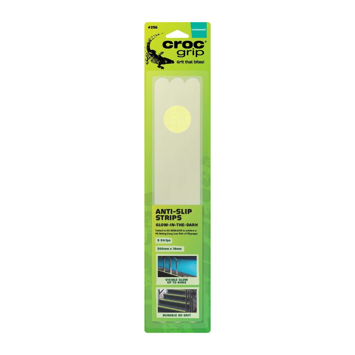 300MM x 18MM Glow-in-the-Dark Anti-Slip Strips - 9 Pack