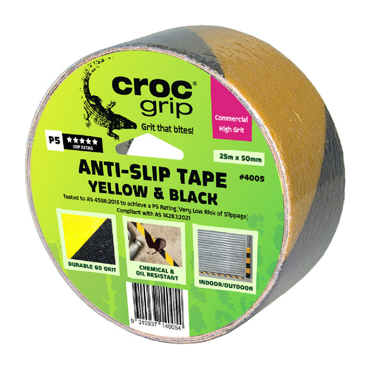 25M x 50MM Yellow/Black Commercial High Grit Anti-Slip Tape