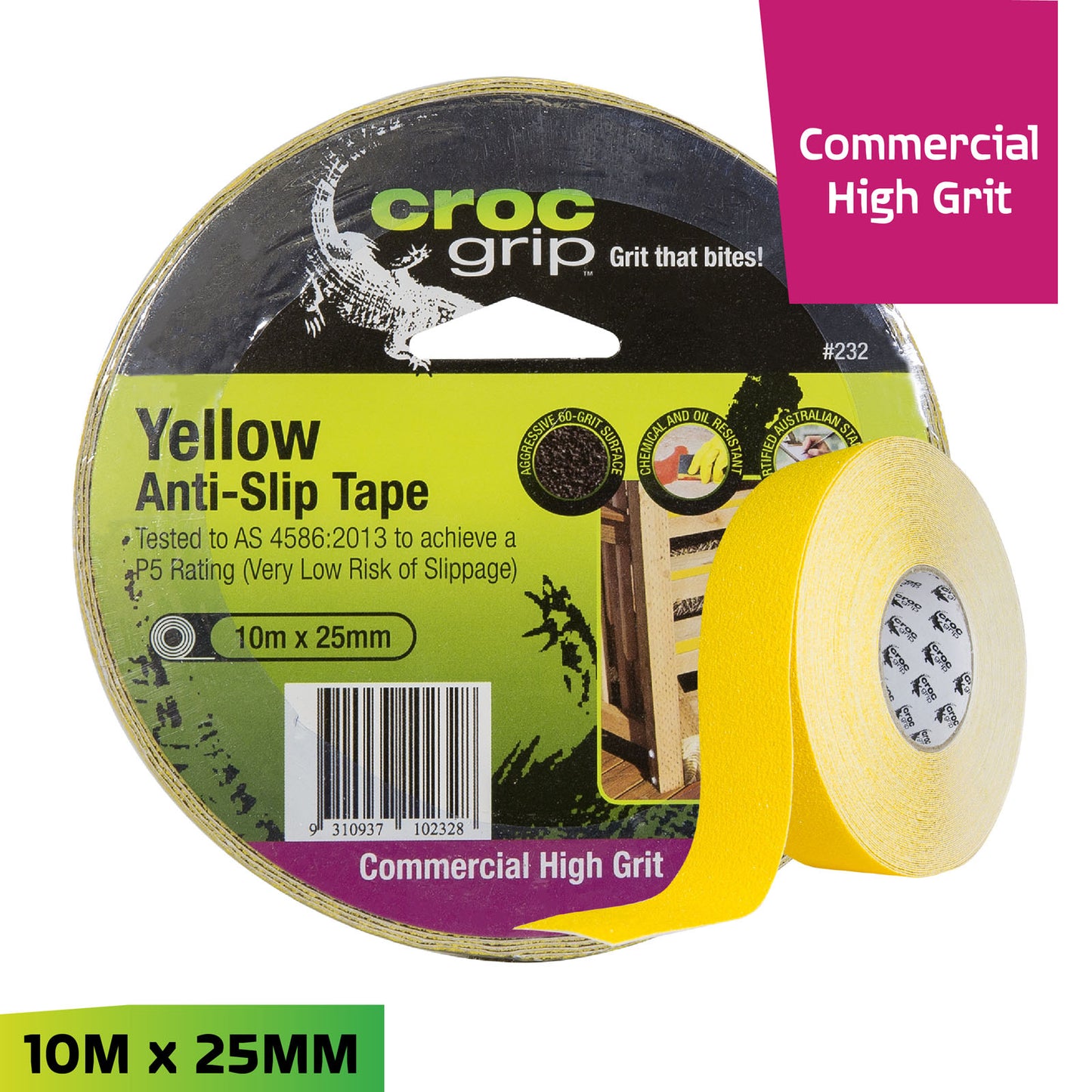 10M x 25MM Yellow Commercial High Grit Anti-Slip Tape