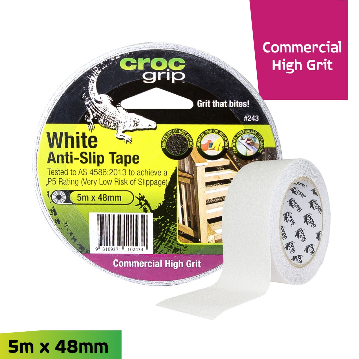 5M x 50MM White Commercial High Grit Anti-Slip Tape