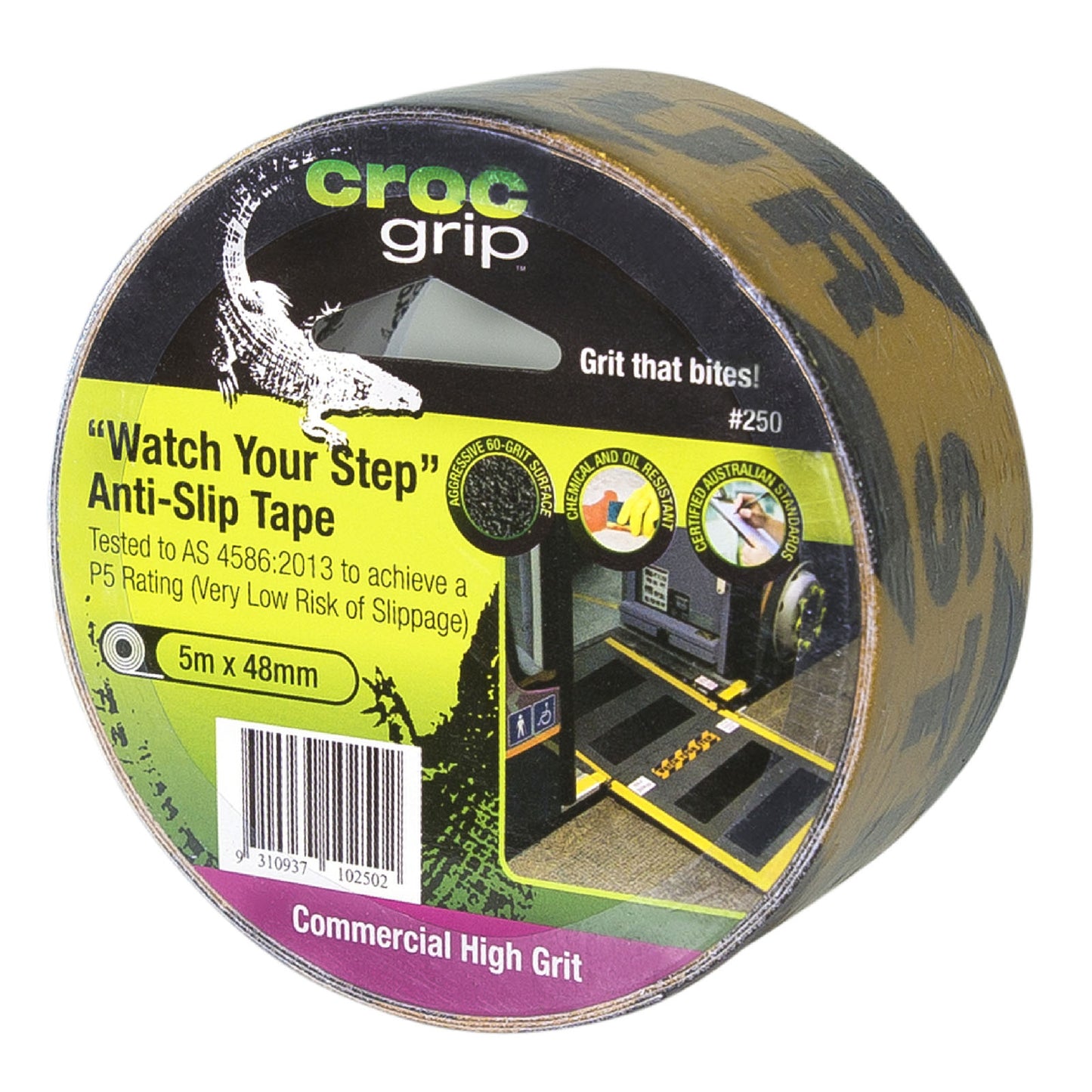 5M x 50MM Yellow/Black "Watch Your Step" Commercial High Grit Anti-Slip Tape