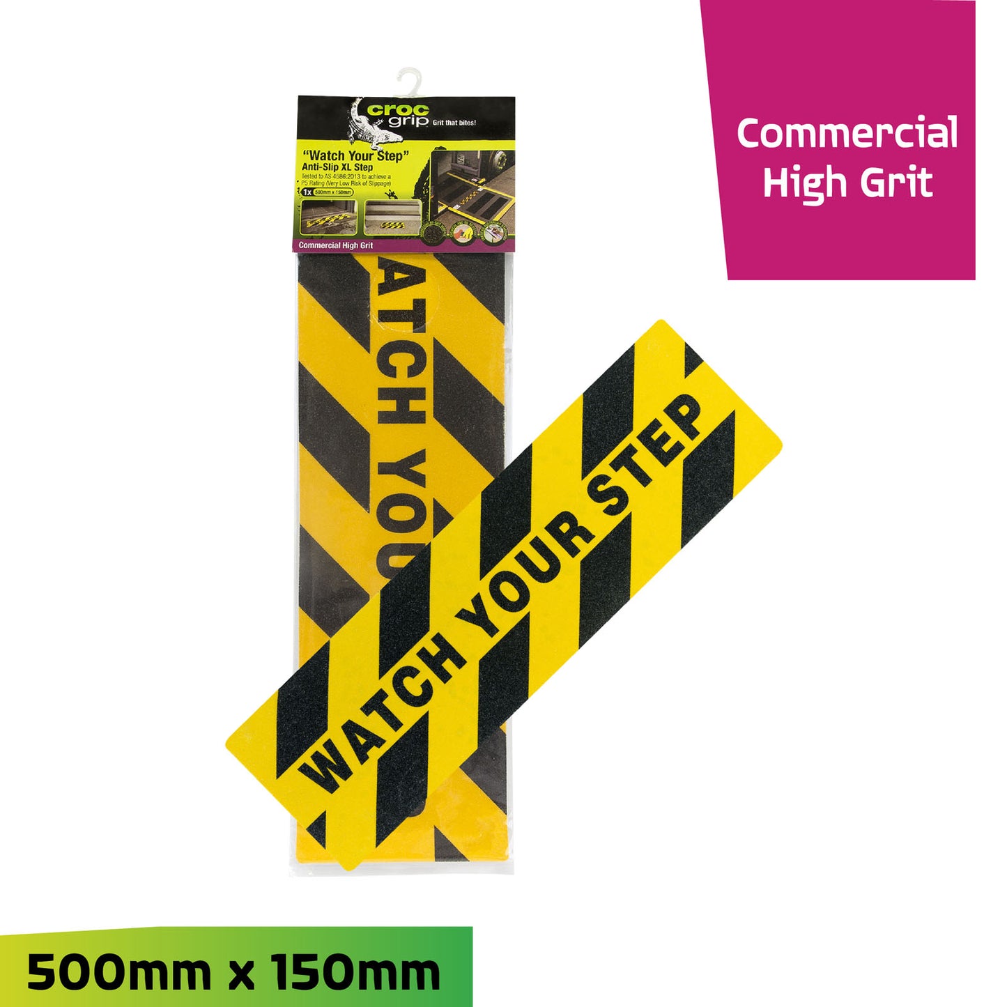 500MM x 150MM Yellow/Black "Watch Your Step" Commercial High Grit Anti-Slip XL Step
