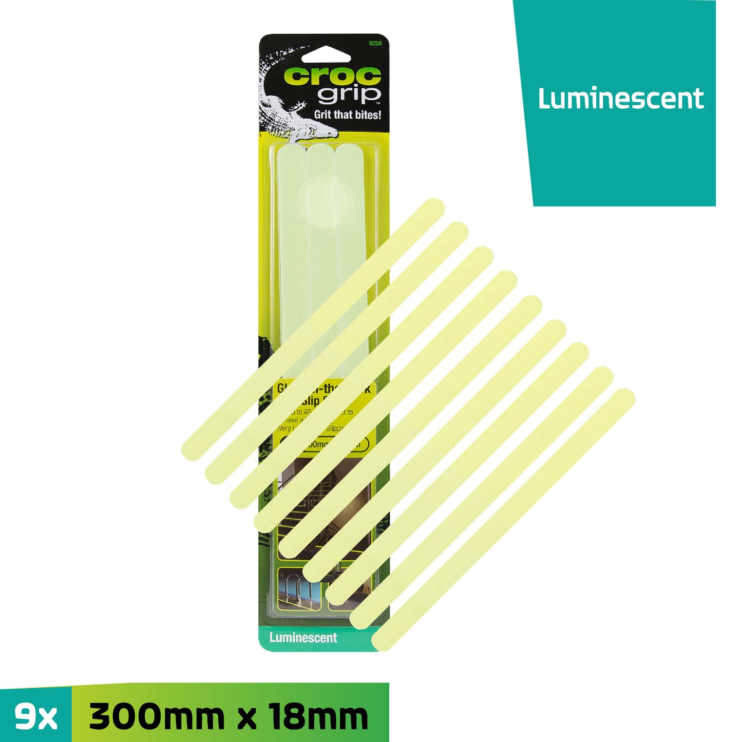 300MM x 18MM Glow-in-the-Dark Anti-Slip Strips - 9 Pack