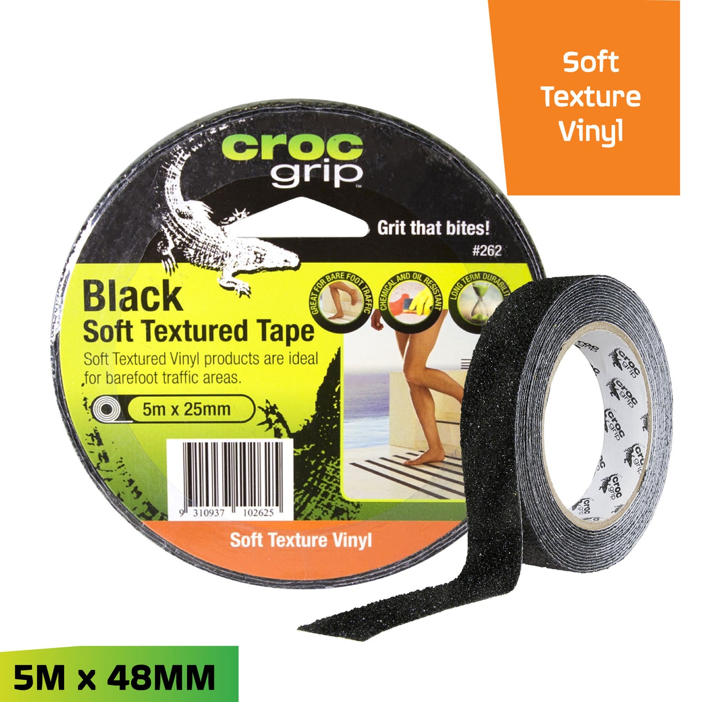 5M x 25MM Black Soft Textured Vinyl Anti-Slip Tape