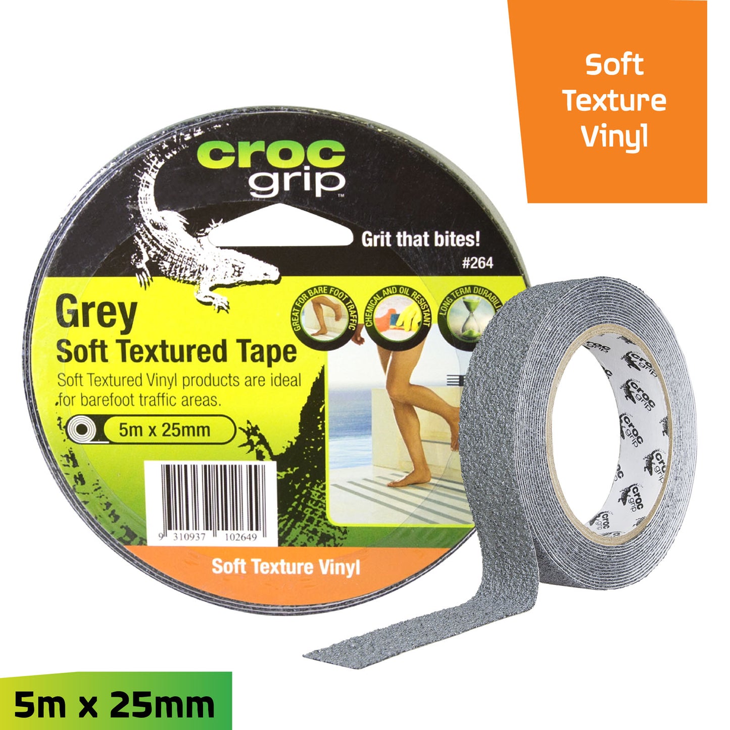 5M x 25MM Grey Soft Textured Vinyl Anti-Slip Tape