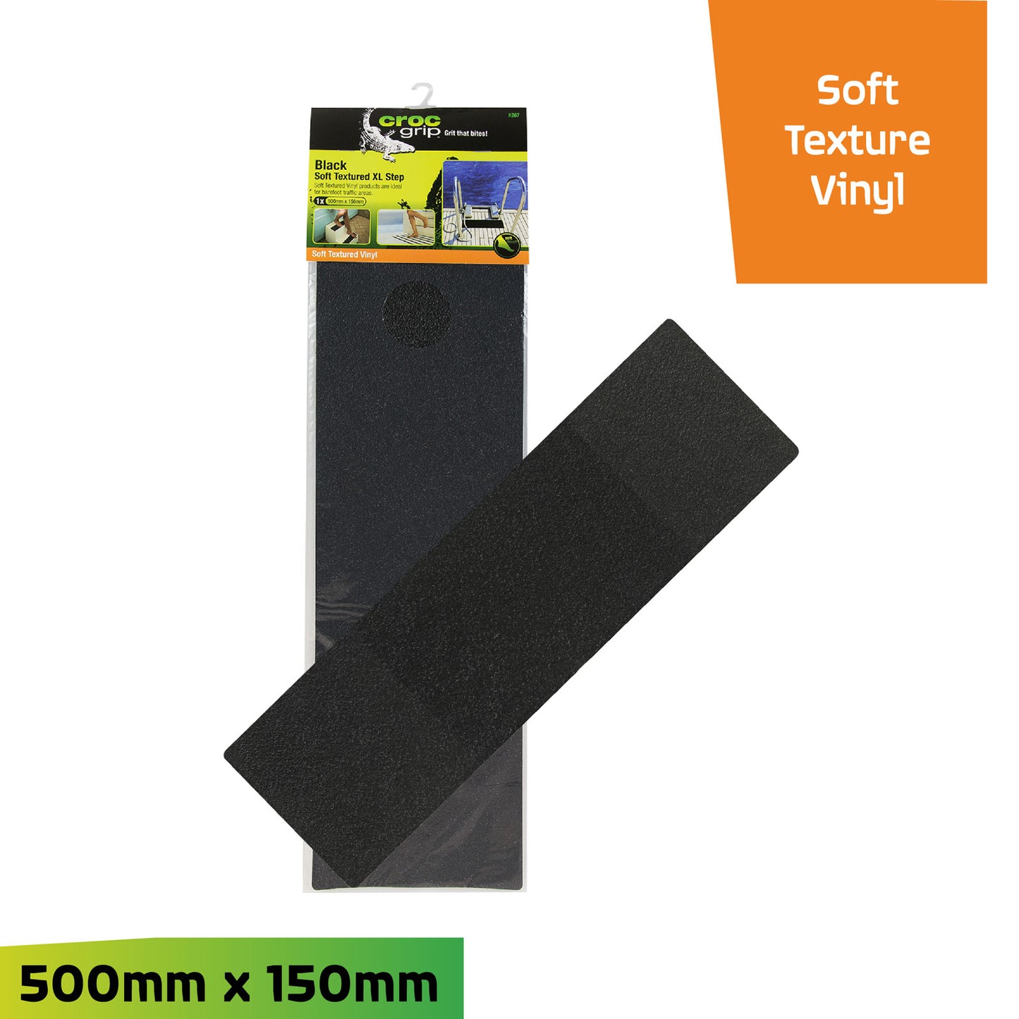 500MM x 150MM Black Soft Textured Vinyl Anti-Slip XL Step